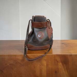 Vintage Equestre 1963 Two-Tone Brown Leather Drawstring Bucket Bag  Equestrian
